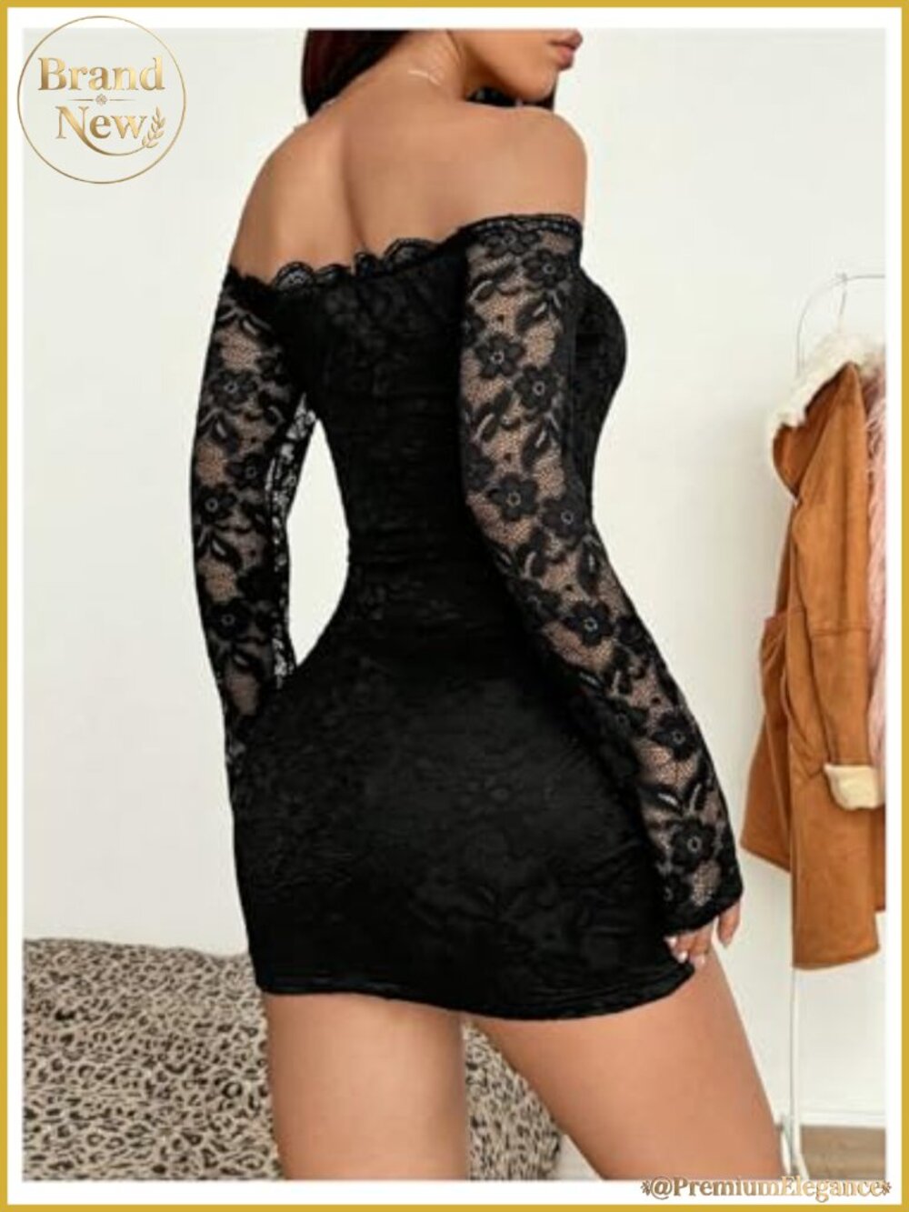 Lace Long Sleeve Mini Dress Off Shoulder Slim Fit Women's - Picture 2 of 4